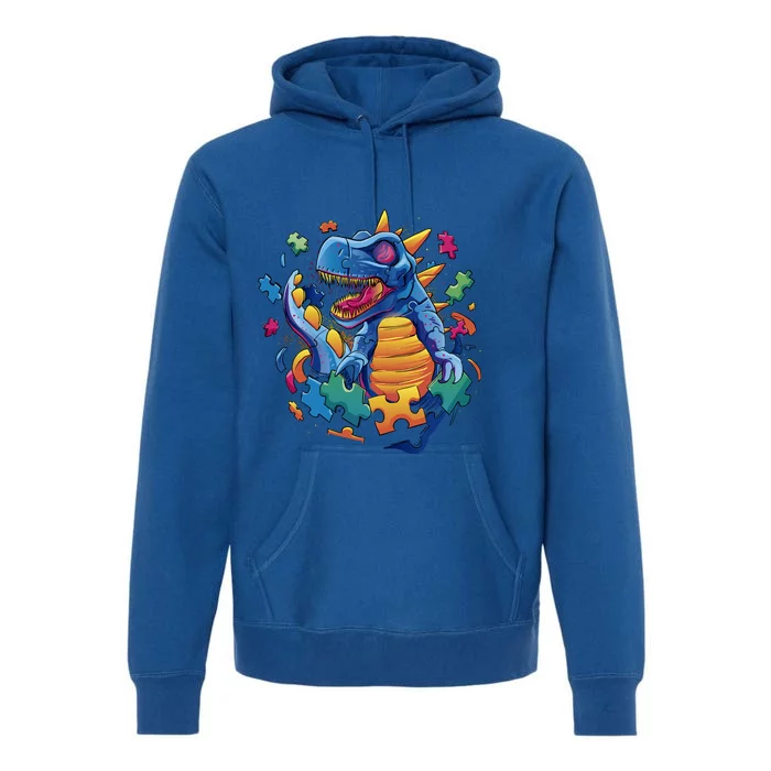 Autism Dinosaur And Puzzle Pieces Premium Hoodie