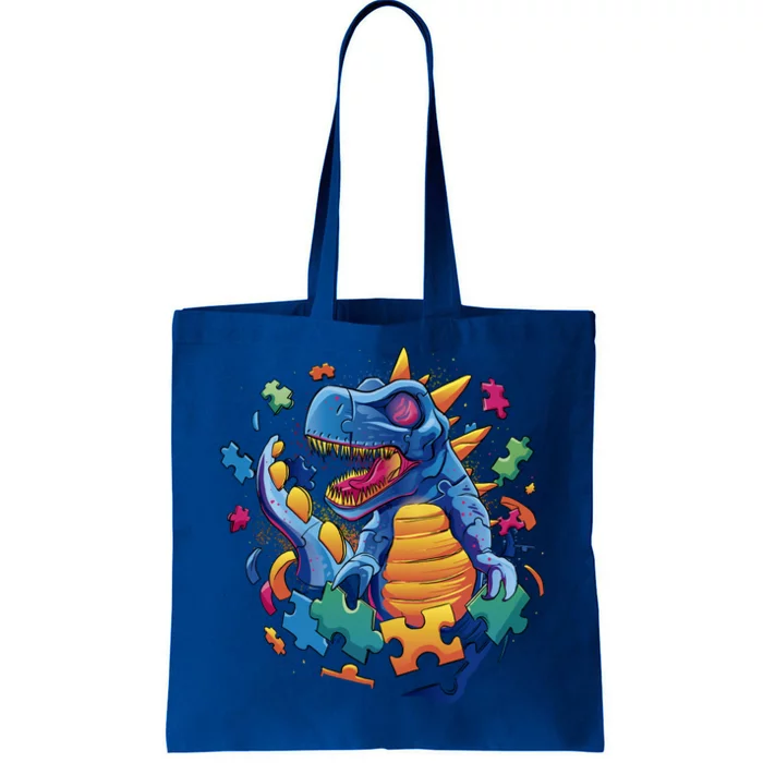 Autism Dinosaur And Puzzle Pieces Tote Bag