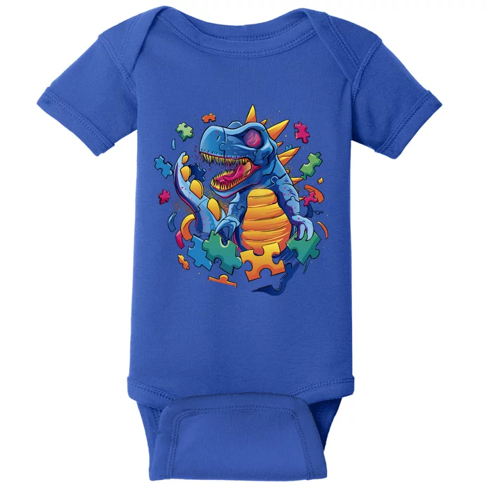 Autism Dinosaur And Puzzle Pieces Baby Bodysuit