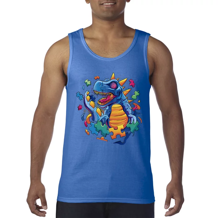 Autism Dinosaur And Puzzle Pieces Tank Top