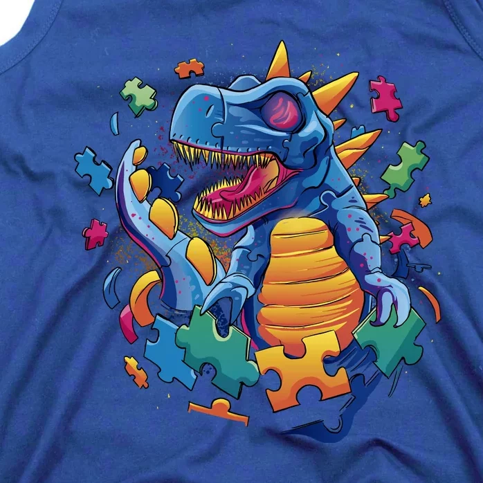 Autism Dinosaur And Puzzle Pieces Tank Top