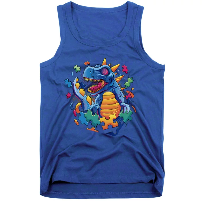 Autism Dinosaur And Puzzle Pieces Tank Top