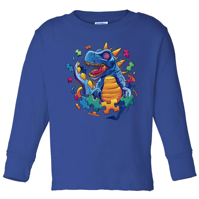 Autism Dinosaur And Puzzle Pieces Toddler Long Sleeve Shirt