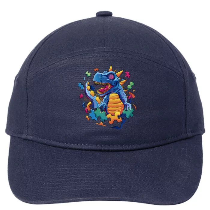 Autism Dinosaur And Puzzle Pieces 7-Panel Snapback Hat