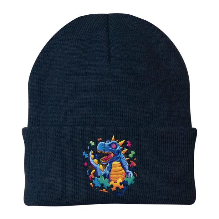 Autism Dinosaur And Puzzle Pieces Knit Cap Winter Beanie