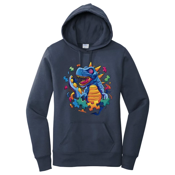 Autism Dinosaur And Puzzle Pieces Women's Pullover Hoodie