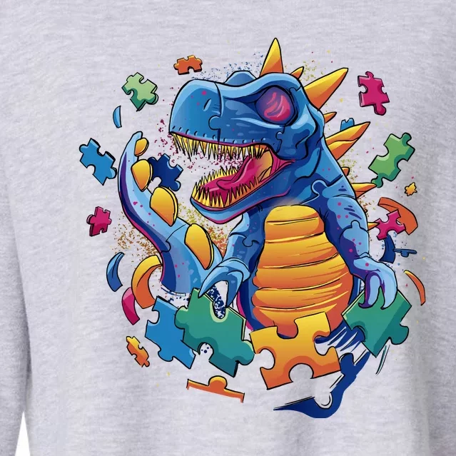 Autism Dinosaur And Puzzle Pieces Cropped Pullover Crew