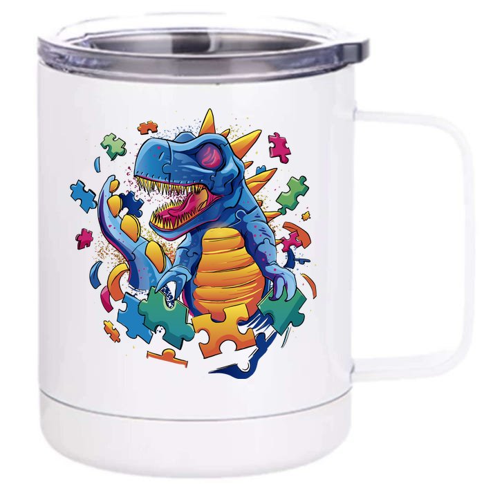 Autism Dinosaur And Puzzle Pieces Front & Back 12oz Stainless Steel Tumbler Cup