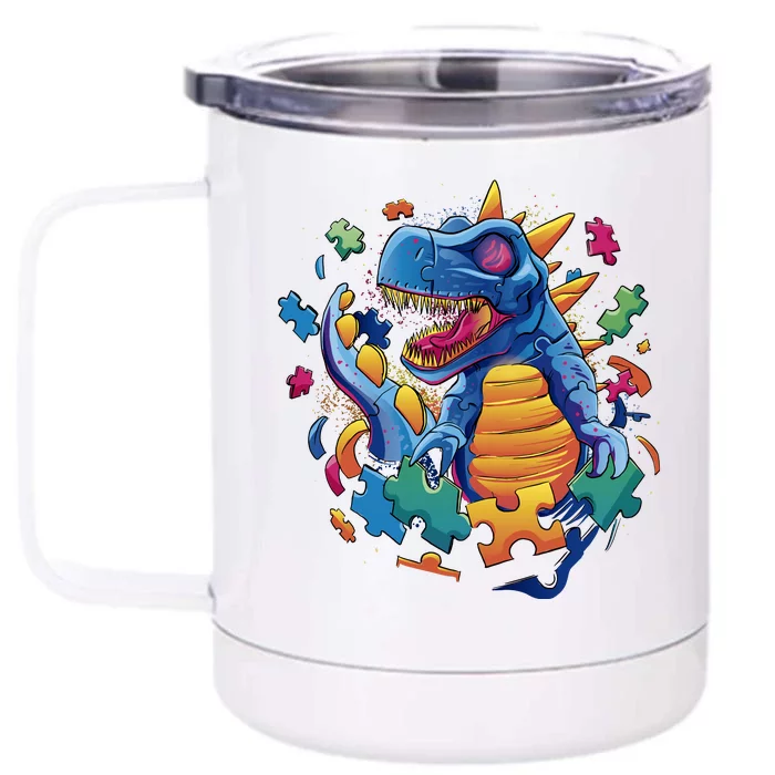 Autism Dinosaur And Puzzle Pieces Front & Back 12oz Stainless Steel Tumbler Cup