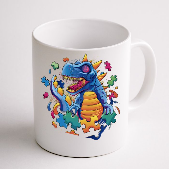 Autism Dinosaur And Puzzle Pieces Front & Back Coffee Mug