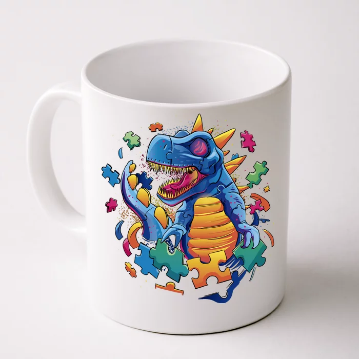 Autism Dinosaur And Puzzle Pieces Front & Back Coffee Mug