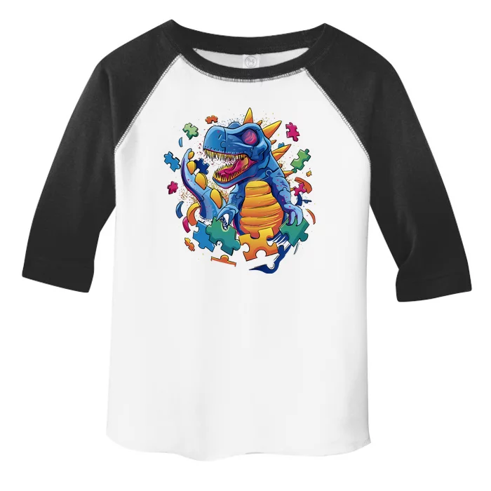 Autism Dinosaur And Puzzle Pieces Toddler Fine Jersey T-Shirt