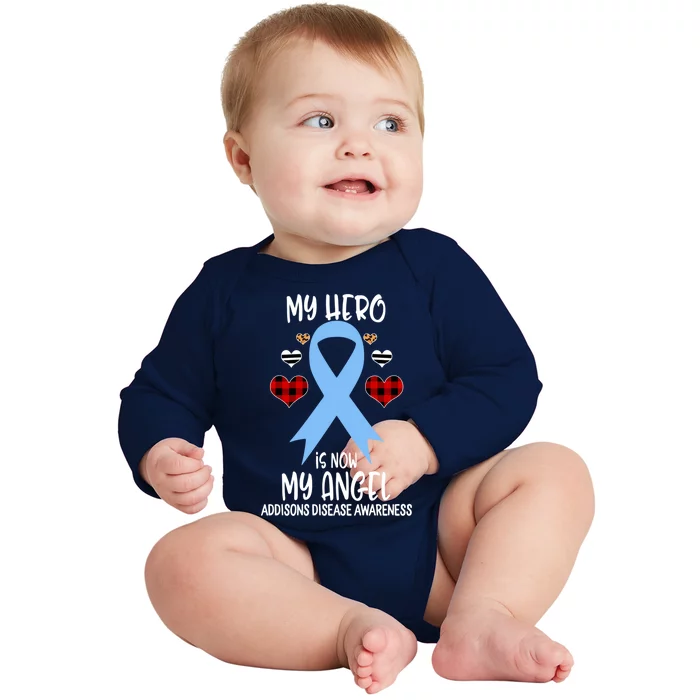 Addisons Disease Awareness Remembrance Hero Is Now My Angel Gift Baby Long Sleeve Bodysuit