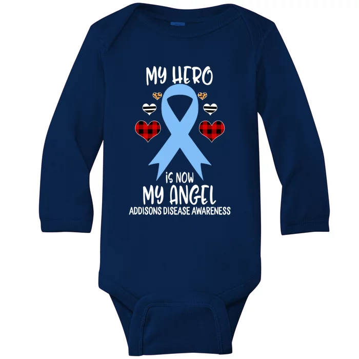 Addisons Disease Awareness Remembrance Hero Is Now My Angel Gift Baby Long Sleeve Bodysuit