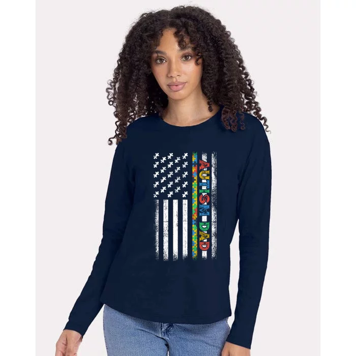 Autism Dad Awareness American Flag USA Womens Cotton Relaxed Long Sleeve T-Shirt