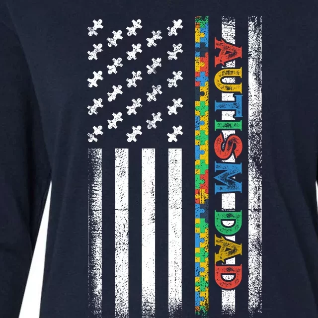 Autism Dad Awareness American Flag USA Womens Cotton Relaxed Long Sleeve T-Shirt