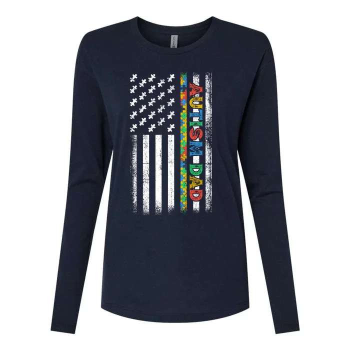 Autism Dad Awareness American Flag USA Womens Cotton Relaxed Long Sleeve T-Shirt