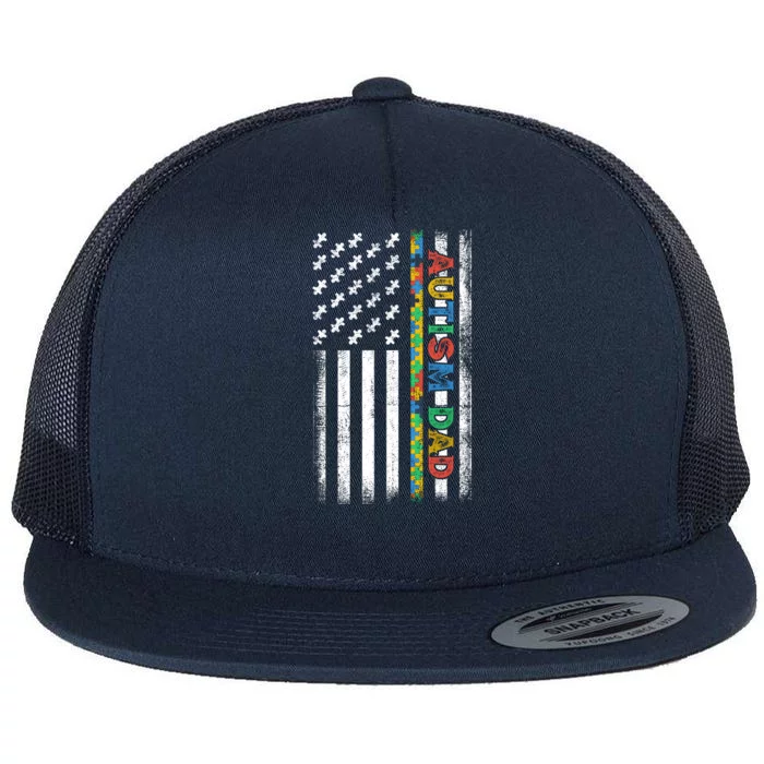 Autism Dad Awareness American Flag USA Flat Bill Trucker Hat