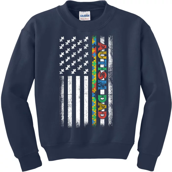 Autism Dad Awareness American Flag USA Kids Sweatshirt