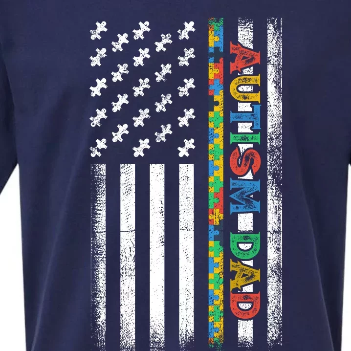 Autism Dad Awareness American Flag USA Sueded Cloud Jersey T-Shirt