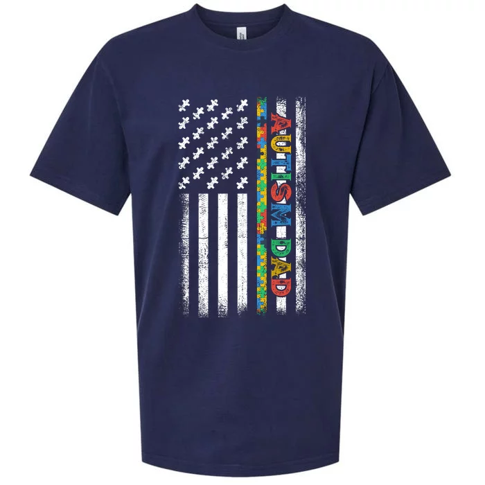 Autism Dad Awareness American Flag USA Sueded Cloud Jersey T-Shirt