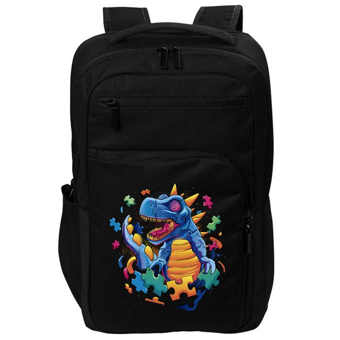 Autism Dinosaur And Puzzle Pieces Impact Tech Backpack