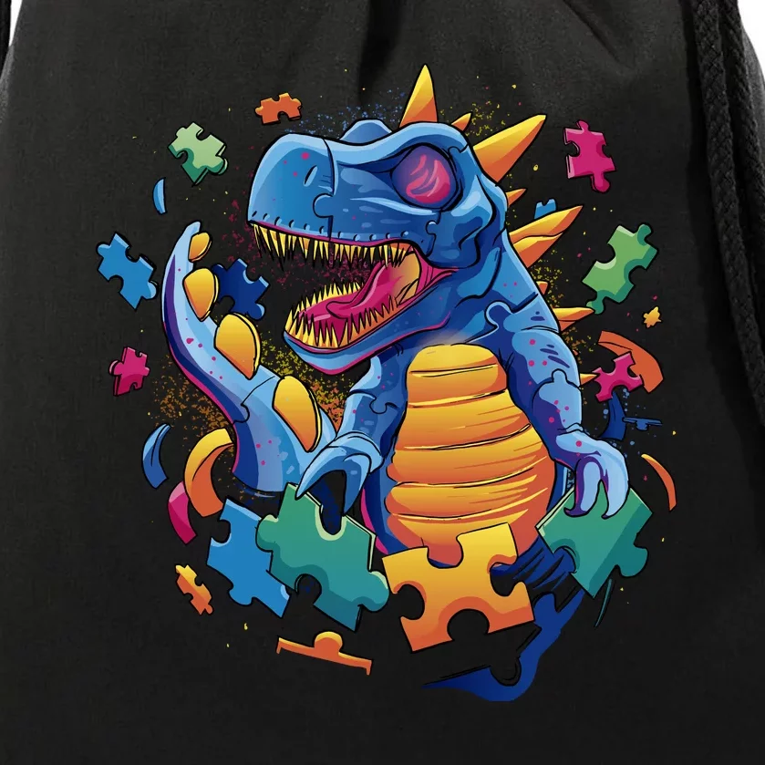 Autism Dinosaur And Puzzle Pieces Drawstring Bag