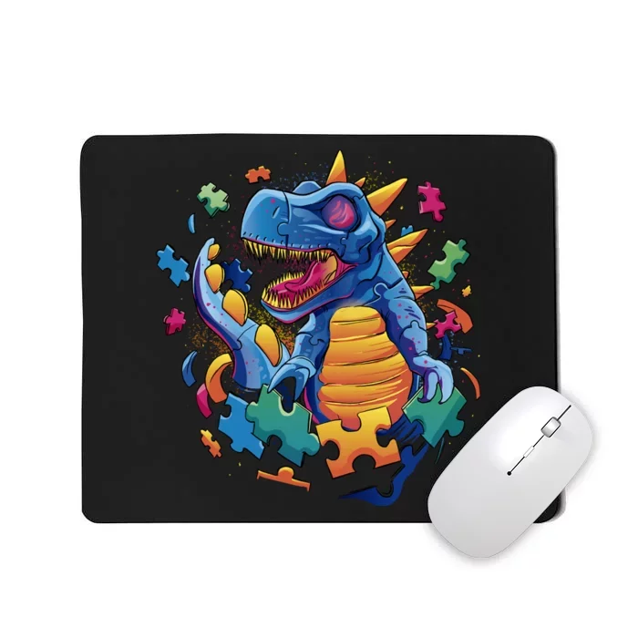 Autism Dinosaur And Puzzle Pieces Mousepad