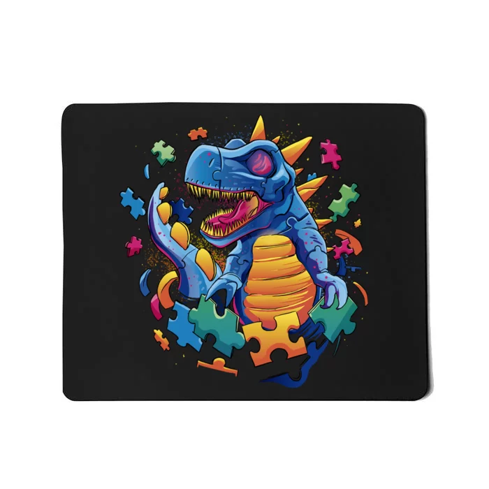 Autism Dinosaur And Puzzle Pieces Mousepad