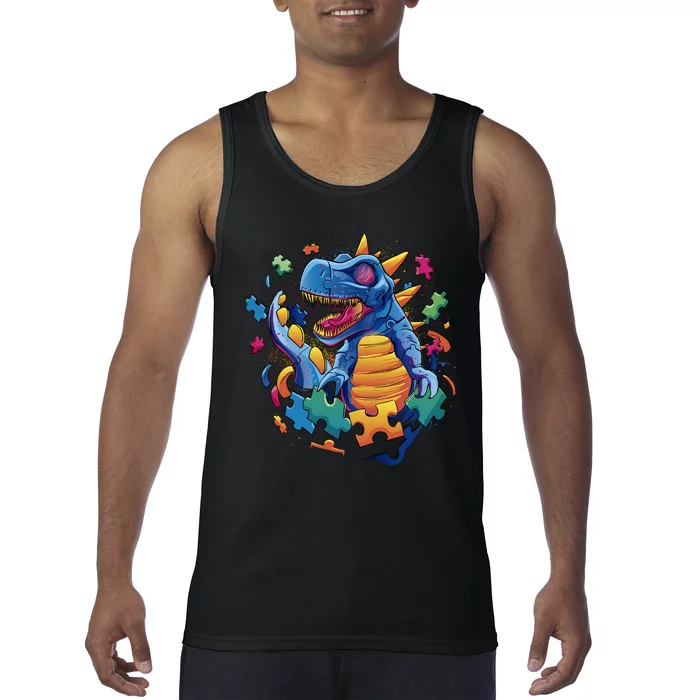 Autism Dinosaur And Puzzle Pieces Tank Top