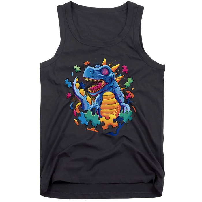 Autism Dinosaur And Puzzle Pieces Tank Top