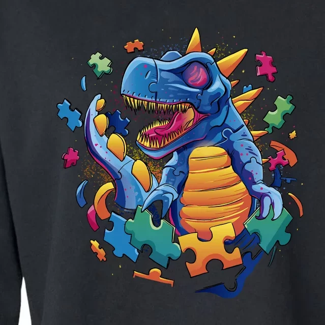 Autism Dinosaur And Puzzle Pieces Cropped Pullover Crew