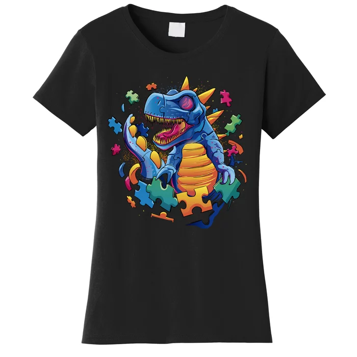 Autism Dinosaur And Puzzle Pieces Women's T-Shirt