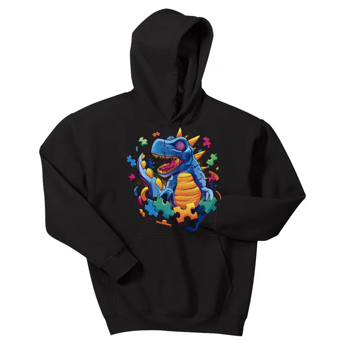 Autism Dinosaur And Puzzle Pieces Kids Hoodie