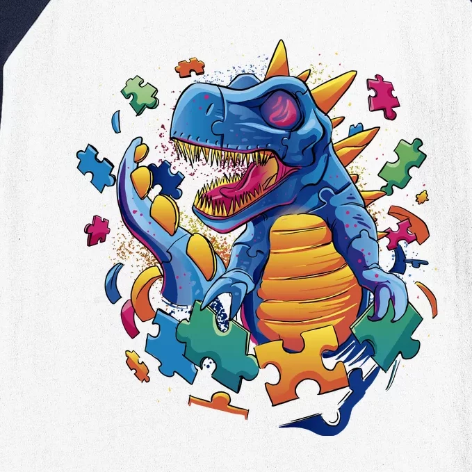 Autism Dinosaur And Puzzle Pieces Baseball Sleeve Shirt