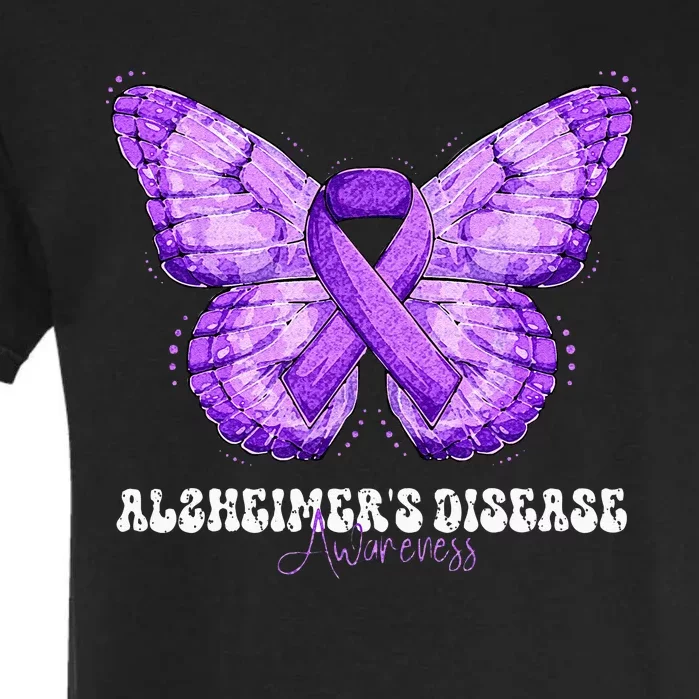 Alzheimers Disease Awareness Month Purple Ribbon Butterfly Garment-Dyed Heavyweight T-Shirt