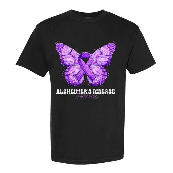 Alzheimers Disease Awareness Month Purple Ribbon Butterfly Garment-Dyed Heavyweight T-Shirt