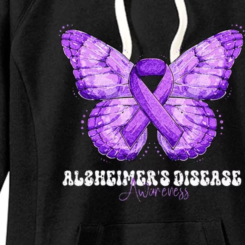 Alzheimers Disease Awareness Month Purple Ribbon Butterfly Women's Fleece Hoodie