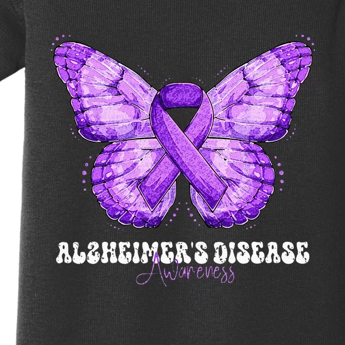 Alzheimers Disease Awareness Month Purple Ribbon Butterfly Baby Bodysuit