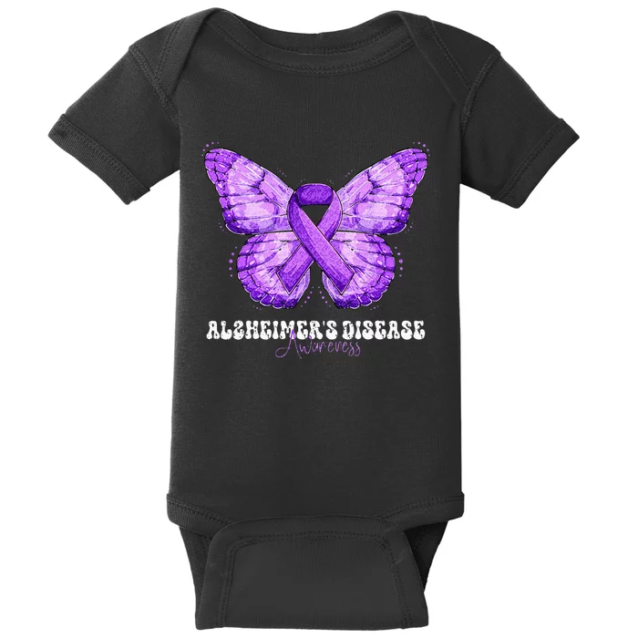 Alzheimers Disease Awareness Month Purple Ribbon Butterfly Baby Bodysuit