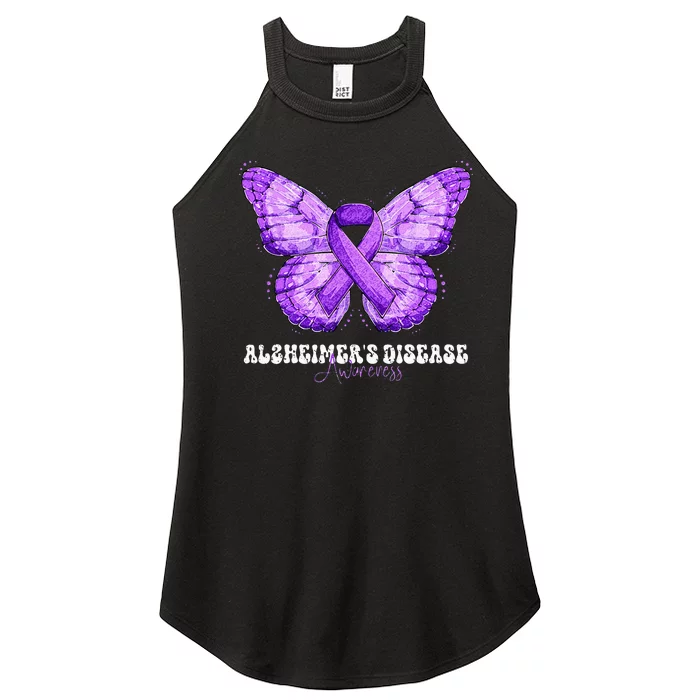 Alzheimers Disease Awareness Month Purple Ribbon Butterfly Women’s Perfect Tri Rocker Tank