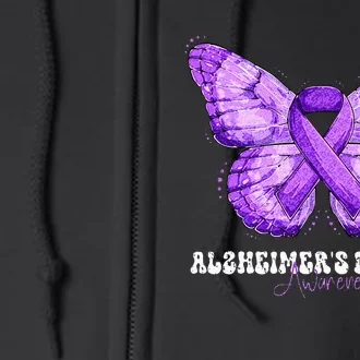 Alzheimers Disease Awareness Month Purple Ribbon Butterfly Full Zip Hoodie