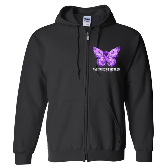 Alzheimers Disease Awareness Month Purple Ribbon Butterfly Full Zip Hoodie