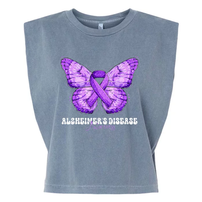 Alzheimers Disease Awareness Month Purple Ribbon Butterfly Garment-Dyed Women's Muscle Tee