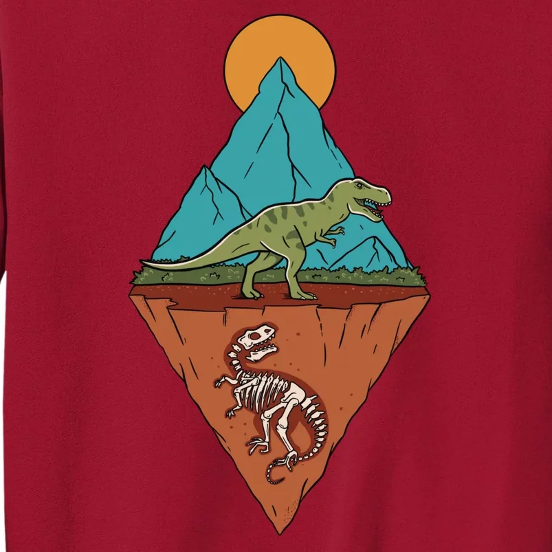 A Dinosaur And A Skeleton In A Mountainous Landscape Nature Dinosaur Skeleton Tall Sweatshirt