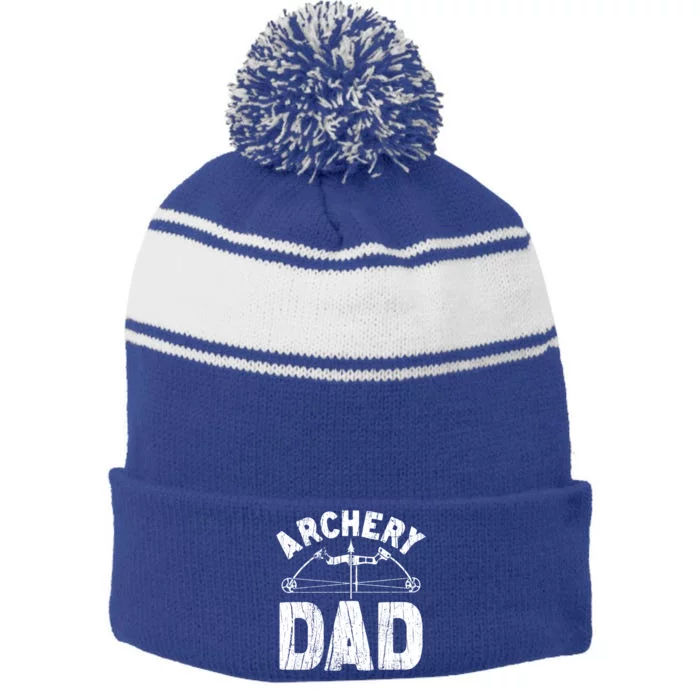 Archery Dad Archer Fathers Day Vintage Funny Gift Bow And Arrow Gift Stripe Pom Pom Beanie