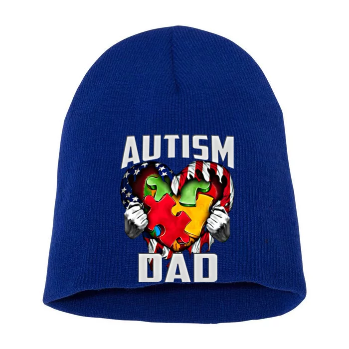 Autism Dad Awareness Love Heart Usa Flag Puzzle Piece Father Cute Gift Short Acrylic Beanie