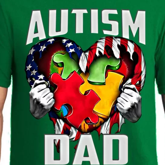 Autism Dad Awareness Love Heart Usa Flag Puzzle Piece Father Cute Gift Pajama Set