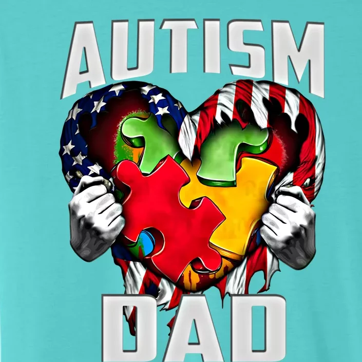 Autism Dad Awareness Love Heart Usa Flag Puzzle Piece Father Cute Gift ChromaSoft Performance T-Shirt