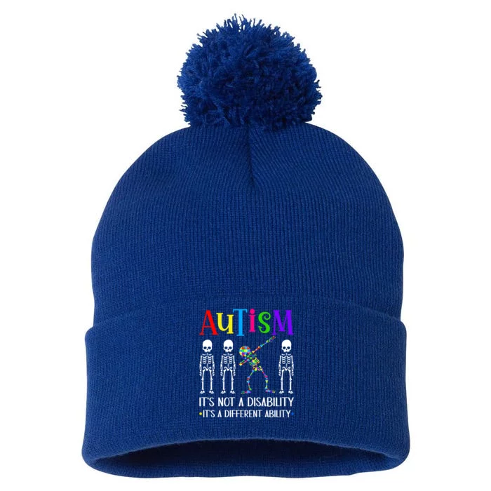 Autism Different Ability Autistic Dabbing Skeleton Meaningful Gift Pom Pom 12in Knit Beanie